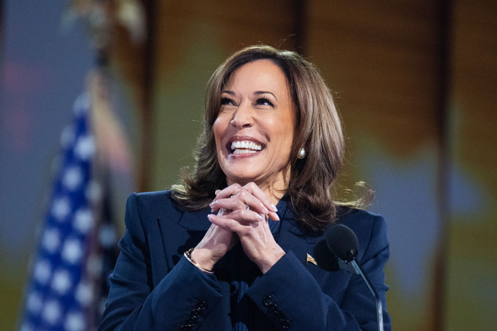 Kamala Harris Makes History, Accepts The Democratic Nomination For President In A Navy Blue Chloe Suit