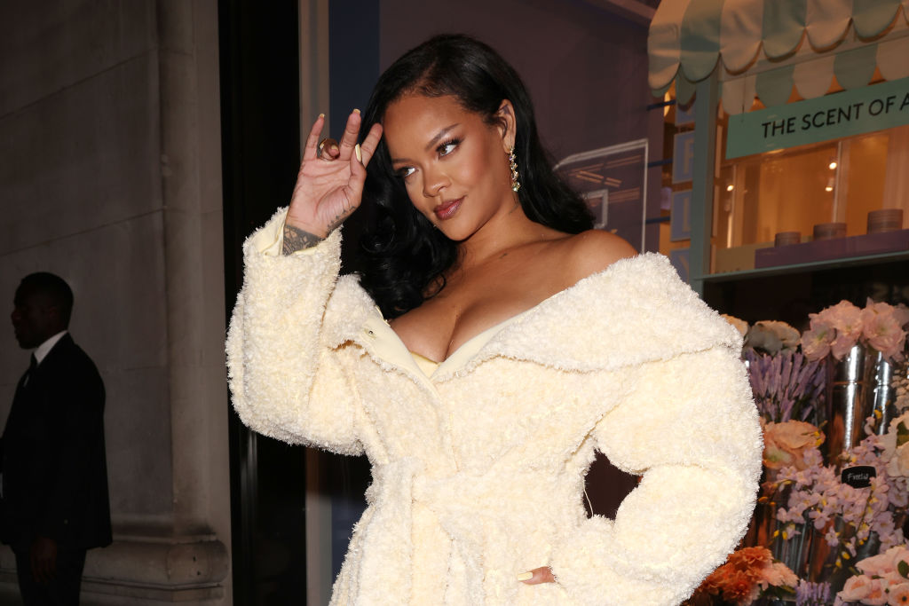 Rihanna Surprises Fans In A Cozy Teddy Wrap Coat Dress At The Fenty Hair Launch In London